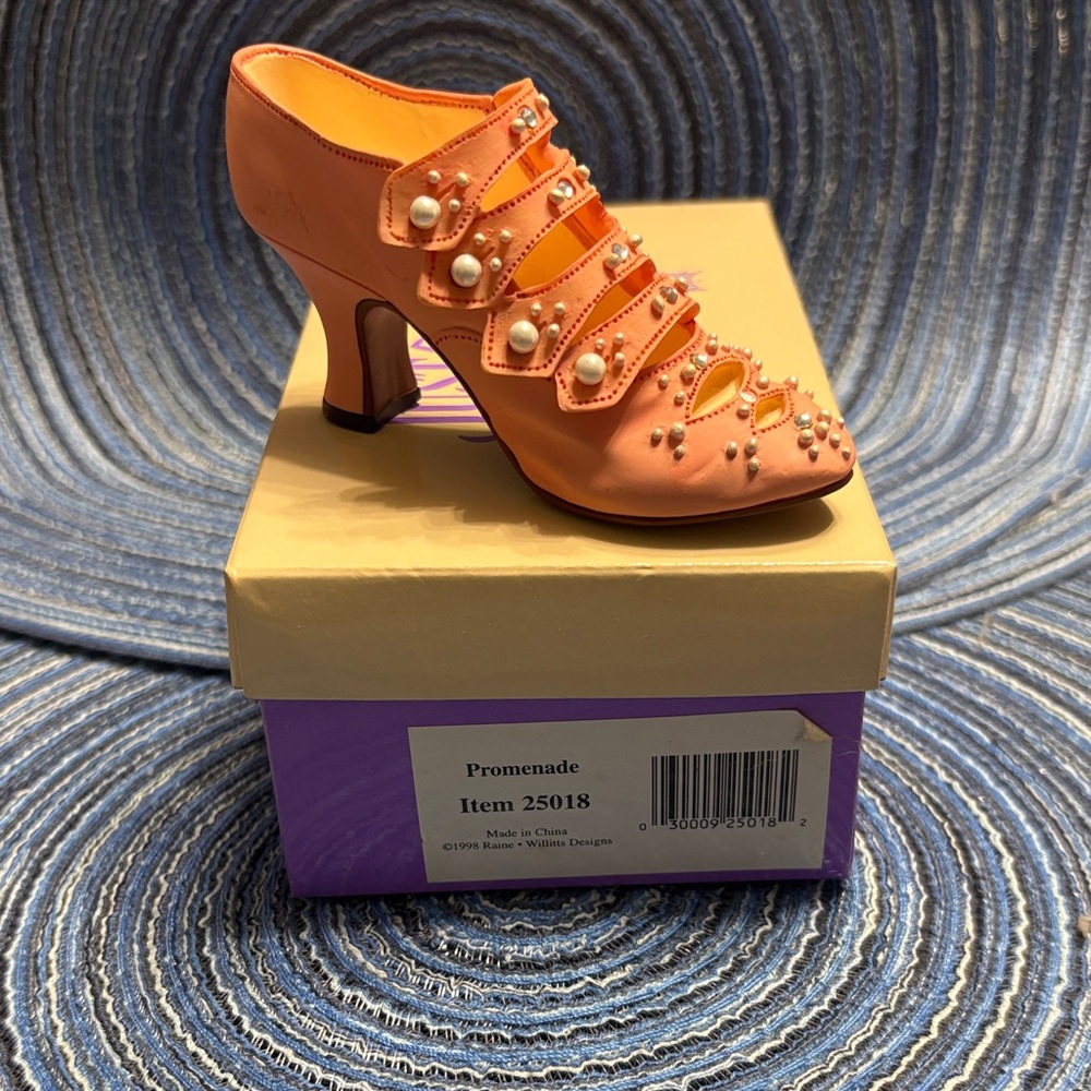Just The Right Shoe Orange Heels with Pearl Details